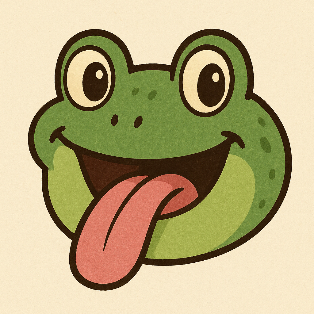Cartoon frog head sticking out her tongue